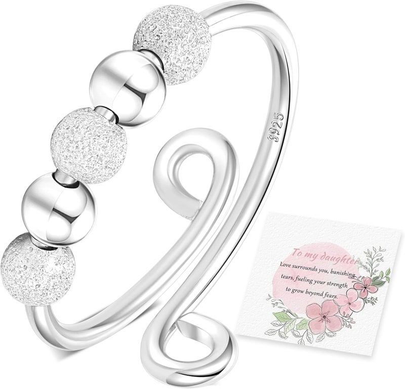 Senteria Anxiety Rings for Women Sterling Silver Rings Adjustable Stress Spinner Rings with Beads Fidget Rings for Anxiety Women - Image 1